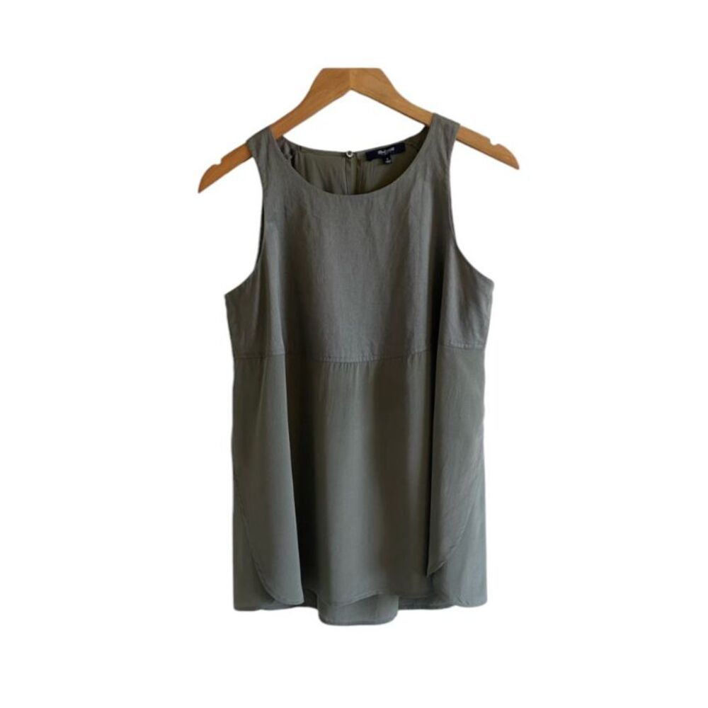 Madewell Green Flowy Sleeveless Top Tank Blouse size Large Silk Green Beachy